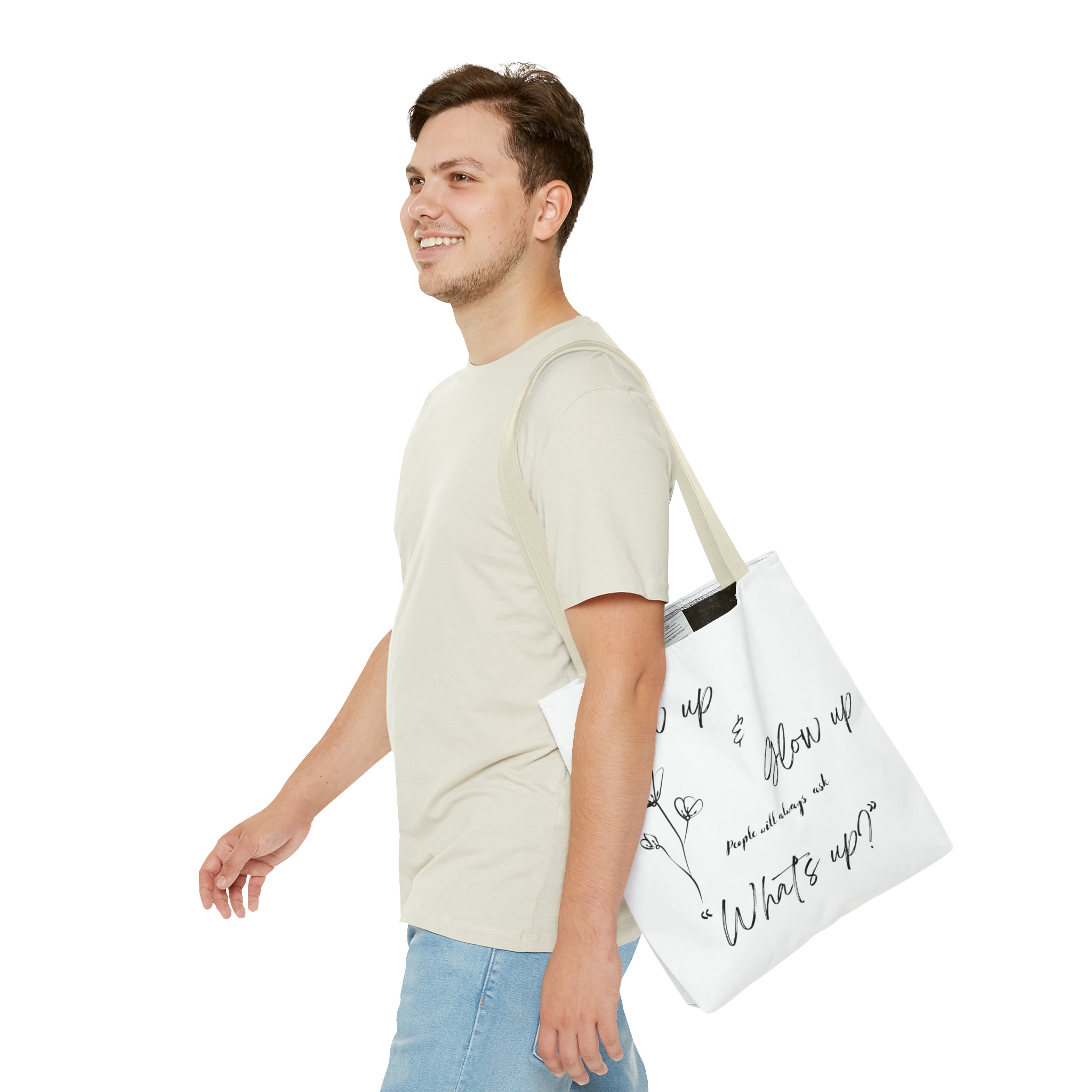 Show Up & Glow Up" Tote Bag (AOP)