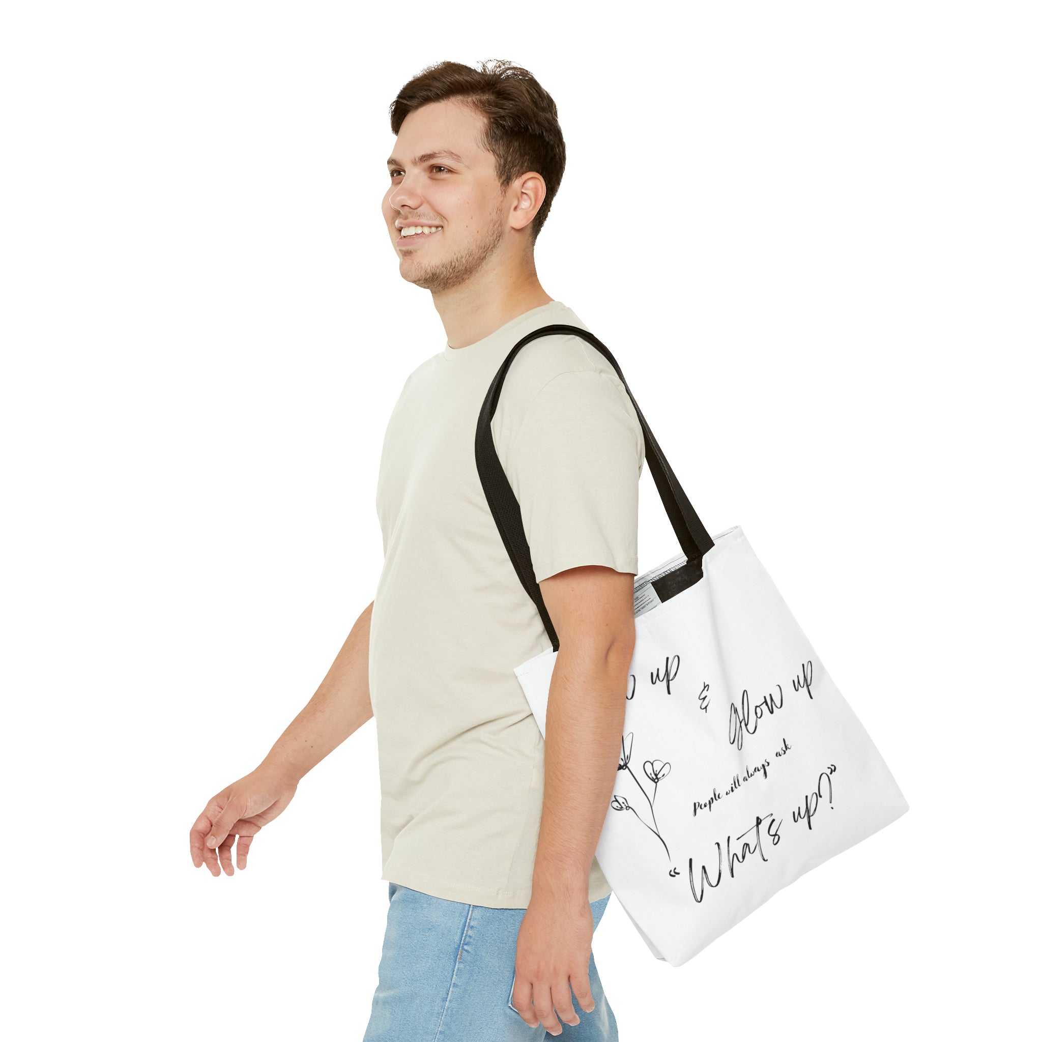 Show Up & Glow Up" Tote Bag (AOP)