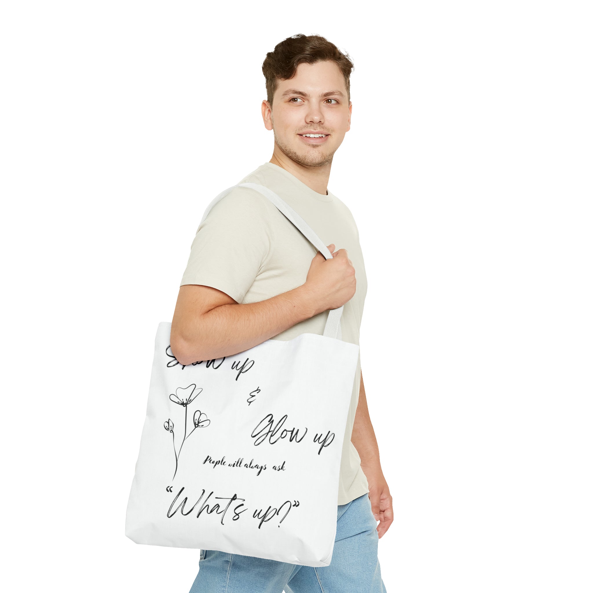 Show Up & Glow Up" Tote Bag (AOP)