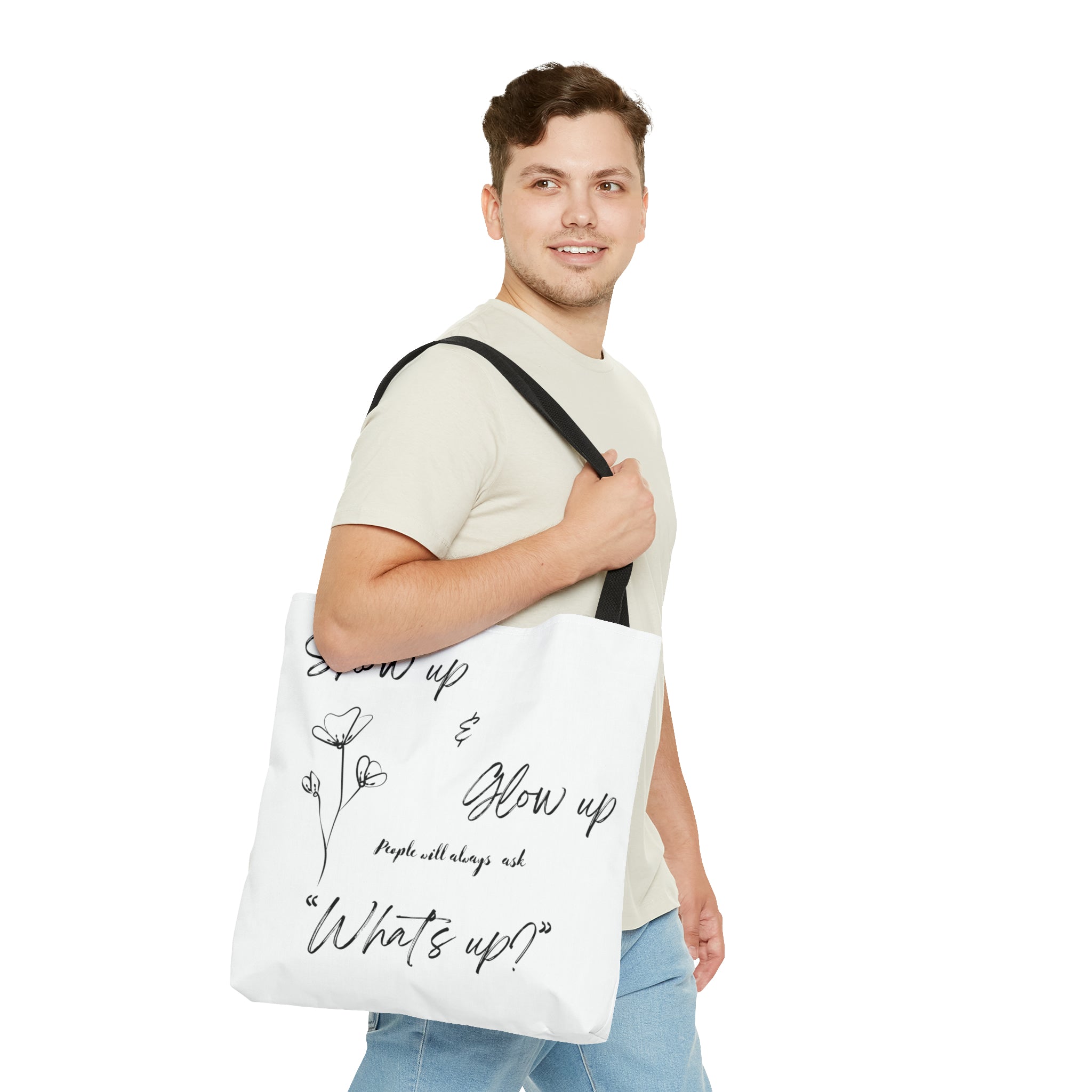 Show Up & Glow Up" Tote Bag (AOP)
